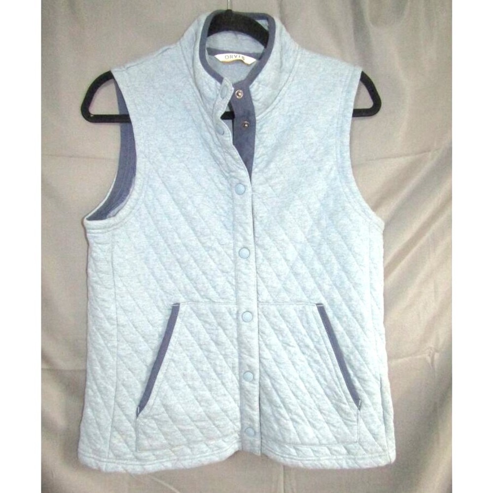 Orvis Women's Quilted Vest Blue Snap Front Medium Cotton Blend Casual Layer